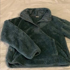 Fuzzy Teal Buttoned Pullover Sweatshirt- S